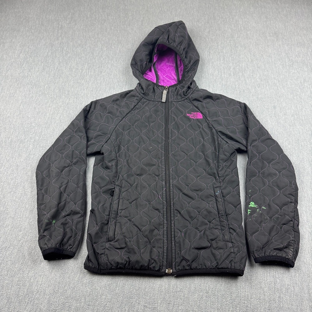 The North Face Jacket Medium 10-12 Black Purple Quilted Hooded Full Zip Kids